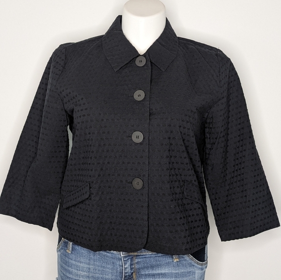 NWT Christopher & Banks black 1/2 sleeve cropped button up top XLP - Picture 1 of 9